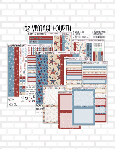103 Vintage Fourth Erin Condren 7x9 Planner Stickers