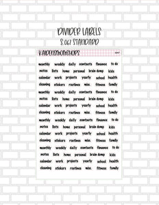 Divider Label Stickers - Standard (S.067) and Cute (S.010)