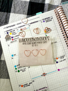 Rose Gold Heart Paper Clips - Set of 3