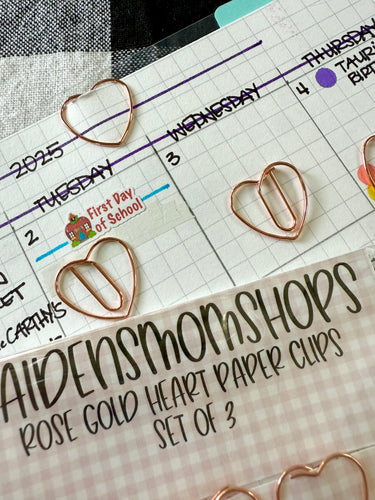 Rose Gold Heart Paper Clips - Set of 3