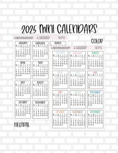 Mini Calendars for 2025 - Full Sticker Sheet