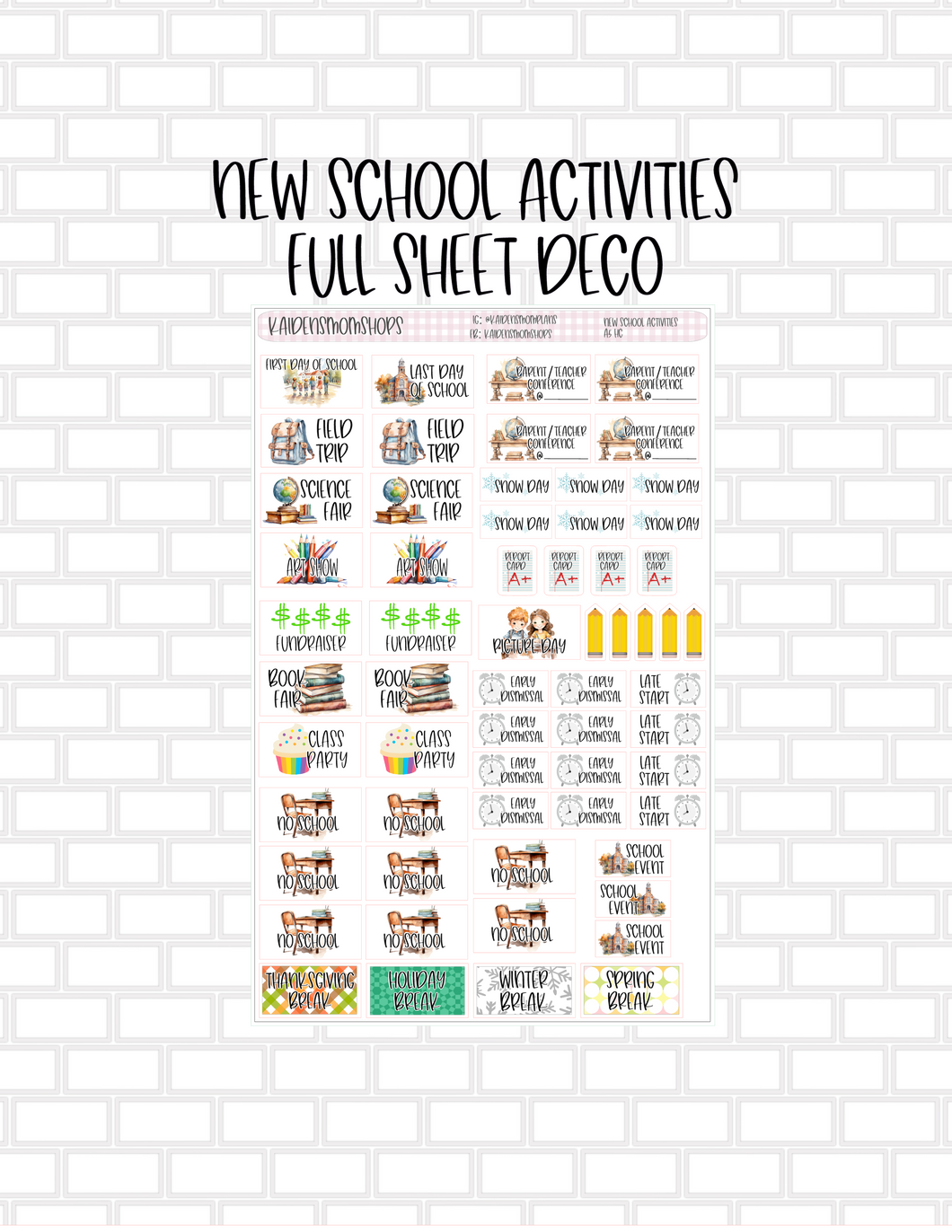 NEW School Activities Full Sheet - A5/HC/EC Size Stickers - Larger sized