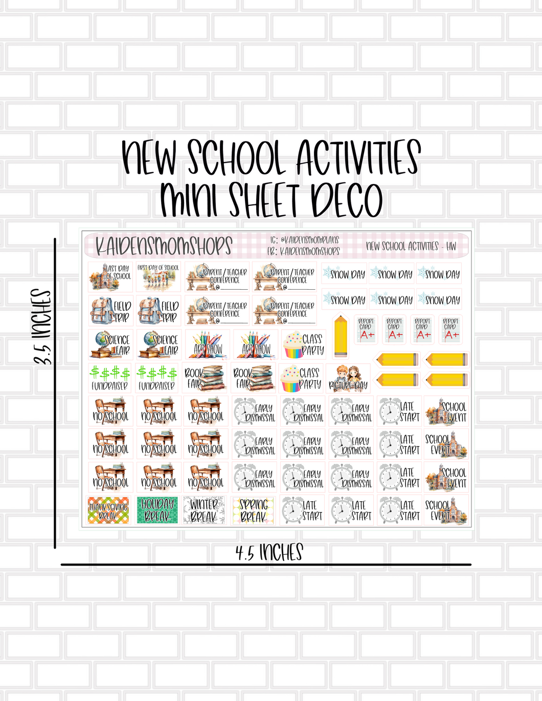 NEW School Activities Mini Sheet - HW Size Stickers - Smaller sized