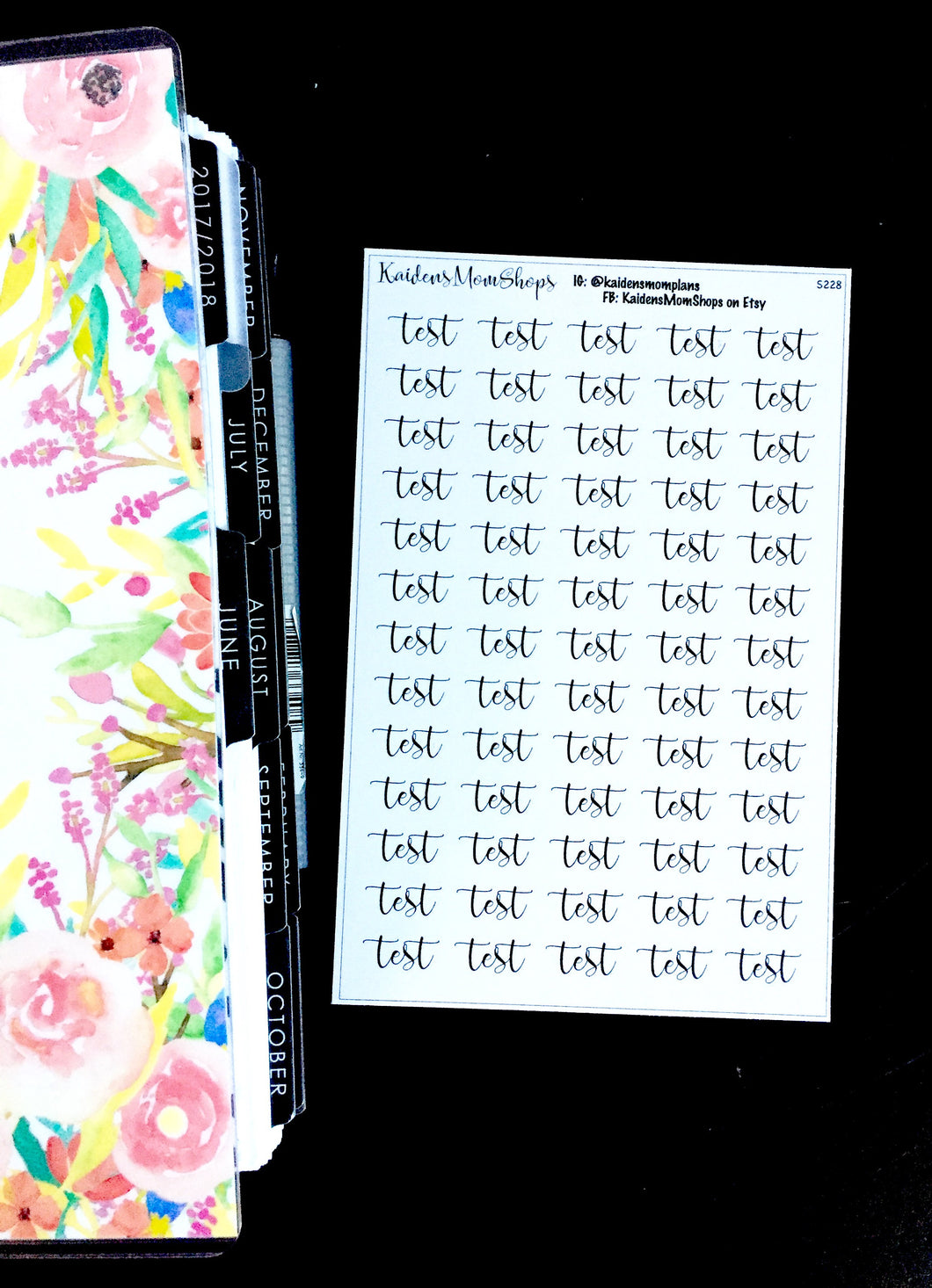 Test Word Fancy Script Sticker Sheet - S228