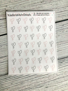 Handdrawn Hearts Mini Sticker Sheet - Pink/Gray Black/Gray