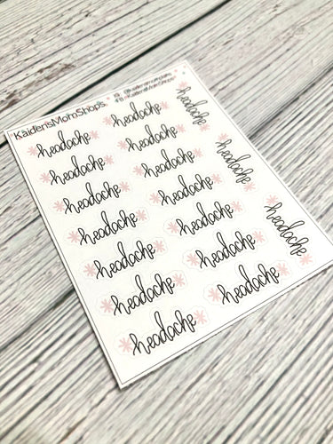 Headache Mini Sticker Sheet - Handlettered