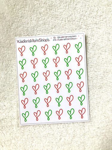 Handdrawn Hearts - Red and Green Christmas Mini Sticker Sheet