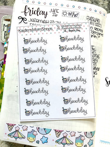 Beach Day Mini Sticker Sheet - Handlettered